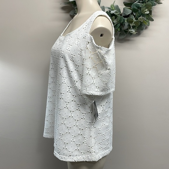 NWT Nine West Short Sleeve Cold Shoulder Crochet Lace Blouse L - Picture 3 of 15